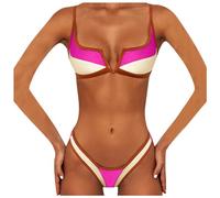 DaPongZhi Costumi da Bagno Donna Due Pezzi Costume Mare Push up Sexy Set Bikini Brasiliana Perizoma Vita Bassa Triangolo Spiaggia Swimwear Regolabile Bikini (1-Pink, M)