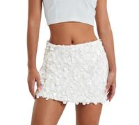 DaPongZhi Gonna con Paillettes da Donna Sexy Minigonna Corta Slim Fit Party Clubwear,Gonne Estive Donna, Costume da Rave Gonna con Frange Abito da Rave per Donne e Ragazze (White, M)