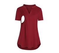 DaPongZhi Maglietta Allattamento Premaman Scollo a v Maglia Manica Corta Abiti Premaman Donna T-Shirt Camicia di maternità Gravidanza Camicetta Donna Elegante Regali per la Moglie (01-Red, L)