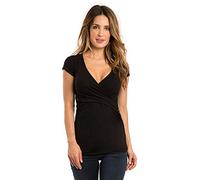 DaPongZhi Maglietta Allattamento Premaman Scollo a v Maglia Manica Corta Abiti Premaman Donna T-Shirt Camicia di maternità Gravidanza Camicetta Donna Elegante Regali per la Moglie (Black, L)