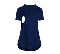DaPongZhi Maglietta Allattamento Premaman Scollo a v Maglia Manica Corta Abiti Premaman Donna T-Shirt Camicia di maternità Gravidanza Camicetta Donna Elegante Regali per la Moglie (01-Dark Blue, S)