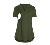 DaPongZhi Maglietta Allattamento Premaman Scollo a v Maglia Manica Corta Abiti Premaman Donna T-Shirt Camicia di maternità Gravidanza Camicetta Donna Elegante Regali per la Moglie (01-Green, S)