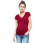 DaPongZhi Maglietta Allattamento Premaman Scollo a v Maglia Manica Corta Abiti Premaman Donna T-Shirt Camicia di maternità Gravidanza Camicetta Donna Elegante Regali per la Moglie (Wine, XL)