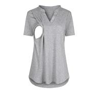 DaPongZhi Maglietta Allattamento Premaman Scollo a v Maglia Manica Corta Abiti Premaman Donna T-Shirt Camicia di maternità Gravidanza Camicetta Donna Elegante Regali per la Moglie (01-Grey, M)
