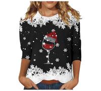 DaPongZhi Maglione Natalizio Donna Elegant Felpa di Natale Donna Taglia Forti Senza Cappuccio Pullover Tops da Natale Manica Lunga per Il Tempo Libero Sportivo (05-Black, L)