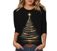 DaPongZhi Maglione Natalizio Donna Elegant Felpa di Natale Donna Taglia Forti Senza Cappuccio Pullover Tops da Natale Manica Lunga per Il Tempo Libero Sportivo (06-Black, S)