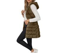 DaPongZhi Piumino Smanicato Donna Imbottita Trapuntato Elegante Senza Maniche Caldo Invernale Cotone Giacca Gilet Giubbotto Smanicato Lungo Leggero Lavoro con Cappuccio (Khaki, XL)