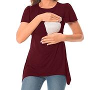 DaPongZhiMaglietta Allattamento Premaman Scollo a v Maglia Manica Corta Abiti Premaman Donna T-Shirt Camicia di maternità Gravidanza Camicetta Donna Elegante Regali per la Moglie (02-Red, L)