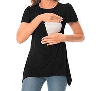 DaPongZhiMaglietta Allattamento Premaman Scollo a v Maglia Manica Corta Abiti Premaman Donna T-Shirt Camicia di maternità Gravidanza Camicetta Donna Elegante Regali per la Moglie (02-Black, M)