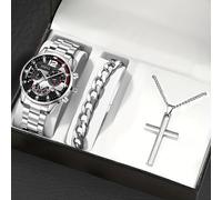 Dapper - Set di gioielli da uomo con cinturino in lega con croce abbinata, perfetta aggiunta a qualsiasi guardaroba (nero blu)