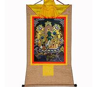 DARANCA Thangka buddista da appendere alla parete, Shyama, Thangka verde, arazzo buddista in broccato stampato a caldo, per decorazione della casa zen, meditazione, relax spirituale (beige, 64 x 47 cm