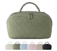 DARBCGH Borsa da viaggio for il trucco da donna, borsa da toilette in pelle PU, design con apertura a 180°, resistente all'acqua(Green)