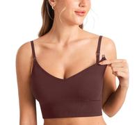 DARBCGH Reggiseno da Notte for maternità Senza Ferretto - Reggiseno da Allattamento Lungo Senza Cuciture con Morbido Tessuto a Coste e Spalline Regolabili(Hazelnut,S)
