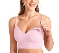 DARBCGH Reggiseno da Notte for maternità Senza Ferretto - Reggiseno da Allattamento Lungo Senza Cuciture con Morbido Tessuto a Coste e Spalline Regolabili(Sweet Pink,XS)