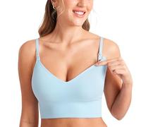 DARBCGH Reggiseno da Notte for maternità Senza Ferretto - Reggiseno da Allattamento Lungo Senza Cuciture con Morbido Tessuto a Coste e Spalline Regolabili(Light Glacier,L)