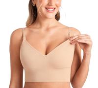DARBCGH Reggiseno da Notte for maternità Senza Ferretto - Reggiseno da Allattamento Lungo Senza Cuciture con Morbido Tessuto a Coste e Spalline Regolabili(Beige,M)