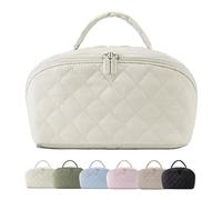 DARBCGH Travel-Friendly Puffy Makeup Bag, Wide Open, Padded & Spacious(White)