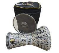 Darbuka de Gawharet il fan, Egitto, Metallo con Madreperla, Osso e Smalto, altezza 43 cm diametro 27,50 cm