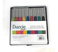 Darcie Crafts SS56810 - Set di uncinetti per uncinetto, facile presa con dita piatte: 14 cm x dimensioni 2-6 mm in scatola organizer