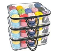 DARENYI 3 Pezzi Organizer Trasparente PVC per Filati, Contenitore Portatile per Filati con Cerniere e Manico, per Trasportare Progetti, Ferri da Maglia, Uncinetti, Gomitoli di Filato, 40 x 30 x 10 cm