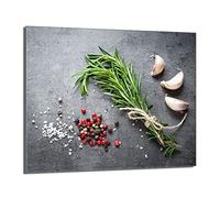 DarHaus Copri piano cottura induzione 60x52 cm copertura per piano cottura in vetroceramica 1 pezzi universale per piastre di cottura paraspruzzi tagliere in vetro temprato, Ardesia rosmarino