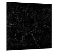DarHaus Paraschizzi da cucina in vetro temperato 60 x 65 cm - Vetro decorativo con nastro adesivo - Pannello posteriore in vetro per cucina, Copri piano cottura induzione, Marmo nero
