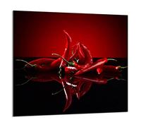 DarHaus Paraschizzi da cucina in vetro temperato 65 x 60 cm - Vetro decorativo con nastro adesivo - Pannello posteriore in vetro per cucina, Copri piano cottura induzione, Rosso Peperoncino