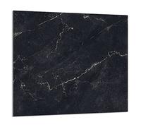 DarHaus Paraschizzi da cucina in vetro temperato 65 x 60 cm - Vetro decorativo con nastro adesivo - Pannello posteriore in vetro per cucina, Copri piano cottura induzione, Marmo nero
