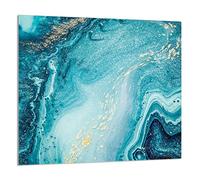DarHaus Paraschizzi da cucina in vetro temperato 65 x 60 cm - Vetro decorativo con nastro adesivo - Pannello posteriore in vetro per cucina, Copri piano cottura induzione, Marmo Turchese