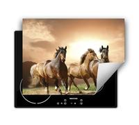 DarHaus Piastra di copertura per piano cottura 70x52 cm - Tappetino antiscivolo avvolgibile per induzione - bronzo - cavalli