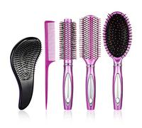 DaricowathX - Set di 5 pennelli districanti per capelli con setole rotonde, pettine per capelli bagnati e asciutti, per donne e uomini, confezione da 5