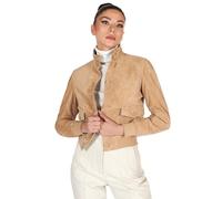 D'Arienzo Bomber in Pelle Scamosciata Colore Beige Donna Giubbotto con tasconi Vera Pelle Faty L/Beige