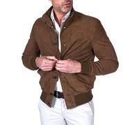 D'Arienzo Bomber in Pelle Scamosciata Fango Uomo Renna Camoscio Giacca Primaverile Giubbotto Giubbino Vera Pelle Alex Bottoni 58/Fango