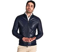 D'Arienzo Bomber Pelle Blu Uomo Giacca Primaverile Giubbotto Vera Pelle Made in Italy 106 54/Blu