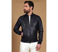 D'Arienzo Bomber Pelle Blu Uomo Vera Pelle Giacca Primavera Made in Italy 106