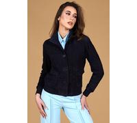 D'Arienzo Bomber Vera Pelle Scamosciata Blu Donna Made in Italy Faty
