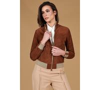 D'Arienzo Bomber Vera Pelle Scamosciata Cuoio Donna Made in Italy G154
