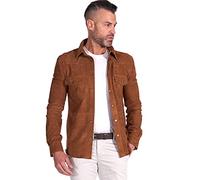 D'Arienzo Camicia in Pelle Scamosciata Cuoio Uomo Giacca Renna Estiva Primaverile Vera Pelle Calvin 56/Cuoio
