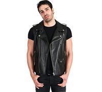Chiodo Gilet Pelle Nera Smanicato Uomo Made in Italy Vera Pelle Giacca Giubbino