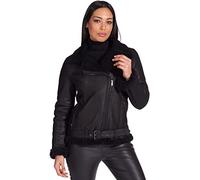 D'Arienzo Chiodo Montone Nero da Donna Zip Trasversale Giacca Shearling con Cintura Pelliccia Made in Italy Malu M/Nero