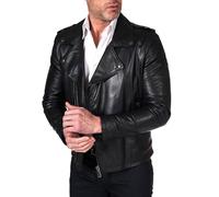 D'Arienzo Chiodo Pelle Nera con Alette da Uomo Giubbotto Biker Vera Pelle Made in Italy Nero/56