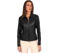 D'Arienzo Giacca Donna Nera Giubbotto Collo Camicia Moto Vera Pelle Made in Italy Vale Cam L/Nero