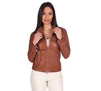 D'Arienzo Giacca in Pelle Naturale Donna Cuoio Giubbotto Biker Giubbino Moto Vera Pelle Made in Italy Giulia L/Cuoio
