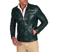 D'Arienzo Giacca in Pelle Uomo Verde Giubbotto Giubbino Moto Vera Pelle Made in Italy Hamilton 46/Verde