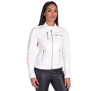 D'Arienzo Giacca Pelle Bianca Donna Vera Pelle Giubbotto Biker Made in Italy Giulia
