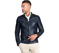 D'Arienzo Giacca Pelle Blu Uomo Giubbotto Giubbino Moto Vera Pelle Made in Italy Hamilton 54/Blu