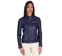 D'Arienzo Giacca Pelle Donna Blu Avion Biker Made in Italy GIULIA