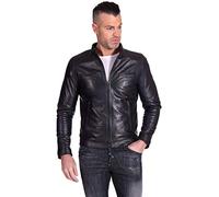 D'Arienzo Giacca Pelle Nera Uomo Giubbotto Biker Vera Pelle Made in Italy Hamilton 44/Nero