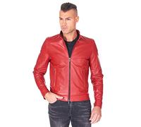 D'Arienzo Giacca Pelle Rossa Uomo Giubbino Biker Vera Pelle Made in Italy Ted 52/Rosso