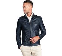 D'Arienzo Giacca Vera Pelle Blu Uomo Giubbotto Moto Made in Italy Hamilton